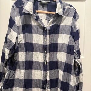 Lane Bryant Navy and White Check Plaid Button Down Shirt.
 Size 18